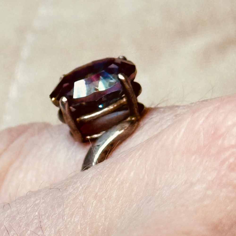 925 Sterling Silver Mystic Topaz Offset Oval Bypass Ring - Picture 9 of 14